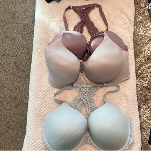 Victoria's Secret Trio: Mauve, Taupe and Gray Lace Back Bras